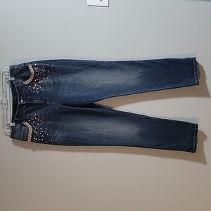 CHICO’S Black Label Denim Navy Embellished Denim Pant Size 10 (1.5)